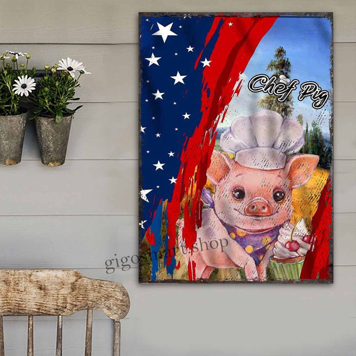 Chef Pig Metal Sign Outdoor Garden for Restaurant, Address Sign, Sign Rustic Décor House - MPig328