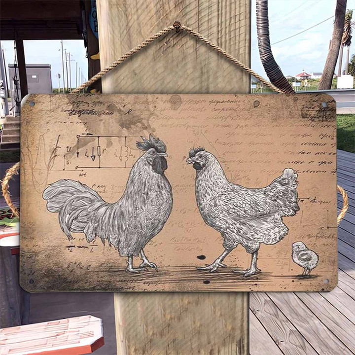 Couple of Chicken Farm Metal Sign Outdoor Garden, Address Sign, Sign Rustic Décor House - MChicken404