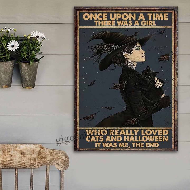 Black Witch And Cat Metal Sign Outdoor Garden, Address Sign, Sign Rustic Décor House - MWitch474