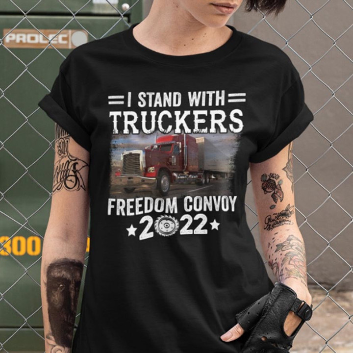 Truckers Freedom 2022 America Canada Flag TShirt Gift For Father Day 2022