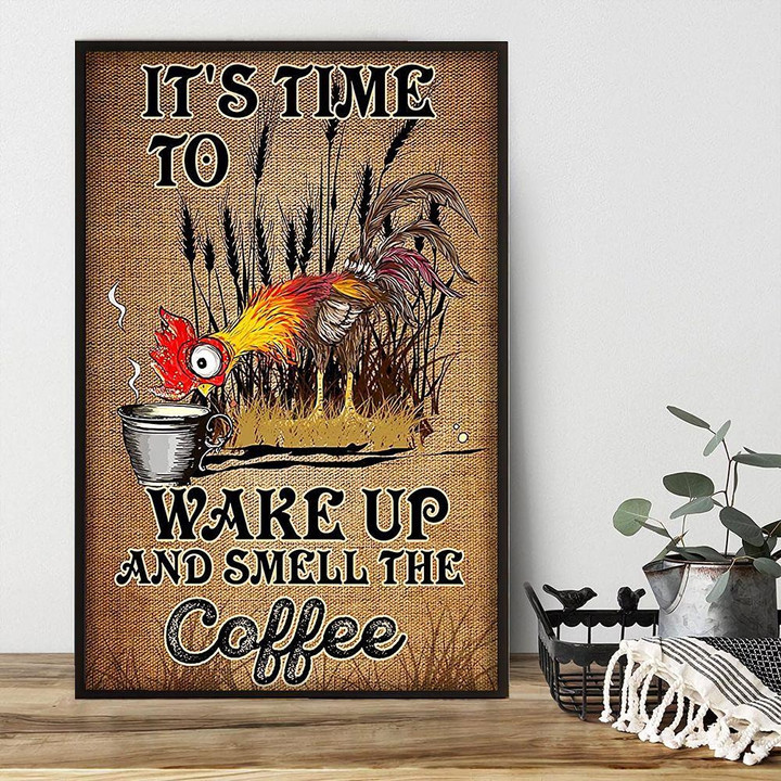 Chicken And Coffee Poster - It's Time To Wake Up And Smell The Coffee Canvas Home Décor Birthday Christmas Gifts For Men Boy