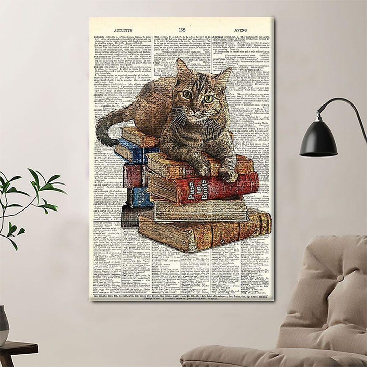 Cat And Books Vintage Poster Canvas Home Décor Gifts For Kids Children