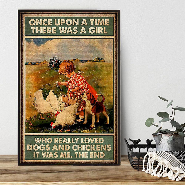 Kid On Farm Poster - Girl Love Dogs And Chickens Canvas Home Décor Gifts For Girl Daughter Niece