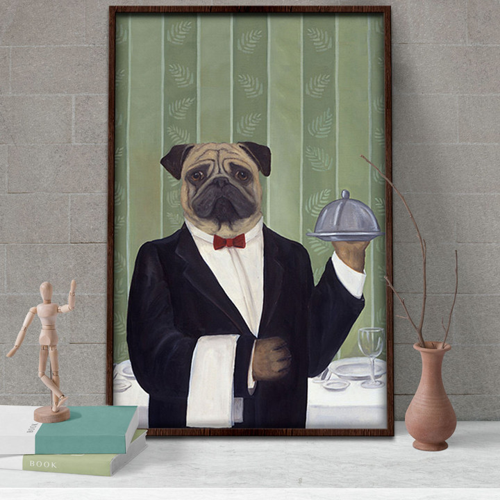 Waiter Pug Poster - Funny Dog Canvas Home Décor Birthday Christmas Gifts For Men