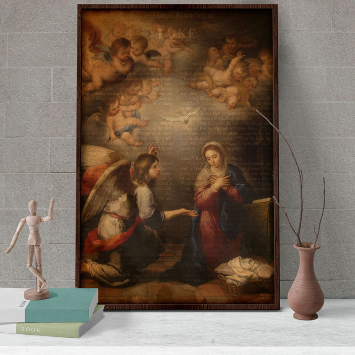 Angels Around Baby Jesus And Mary Poster - The Gospel According To Luke Canvas Home Décor Birthday Christmas Gifts For Women Girl