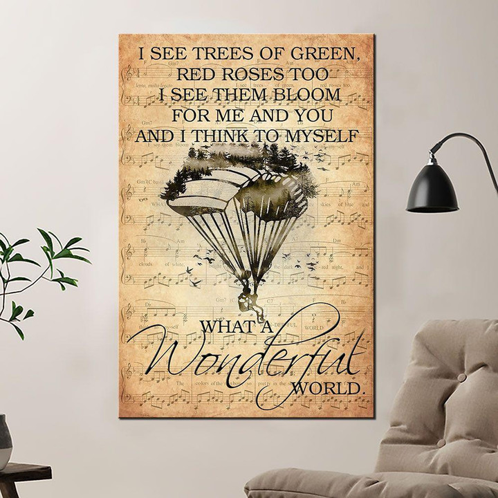 Paragliding And Music Sheet Vintage Poster - I See Trees Of Green Canvas Home Décor Gifts For Men Women