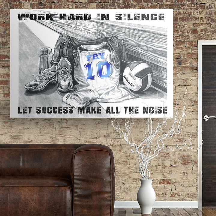 Volleyball Sport Poster Personalized - Work Hard In Silence Canvas Home Décor Birthday Christmas Gifts For Men Women