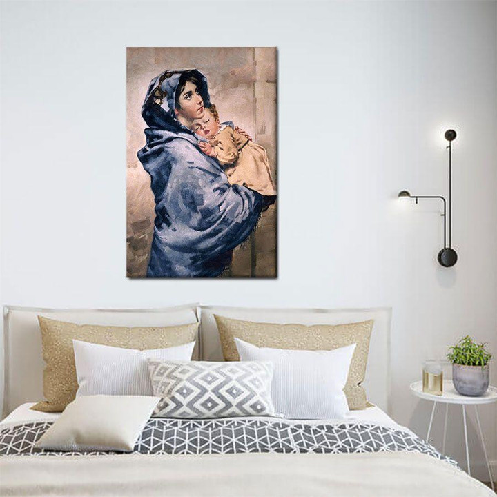 Mother Mary Holds Baby Jesus Poster Canvas Home Décor Christmas Birthday Gifts For Mother Grandma
