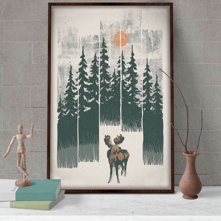 Deer In Forest Poster - Landscape Nature Canvas Home Décor Gifts For Men Women
