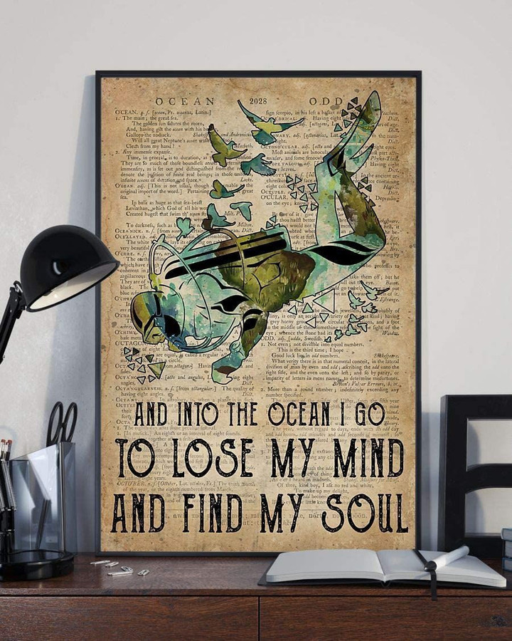 Ocean Dictionary  And Diver Poster - And Into The Ocean I Find My Soul Canvas Home Décor Gifts For Men Women