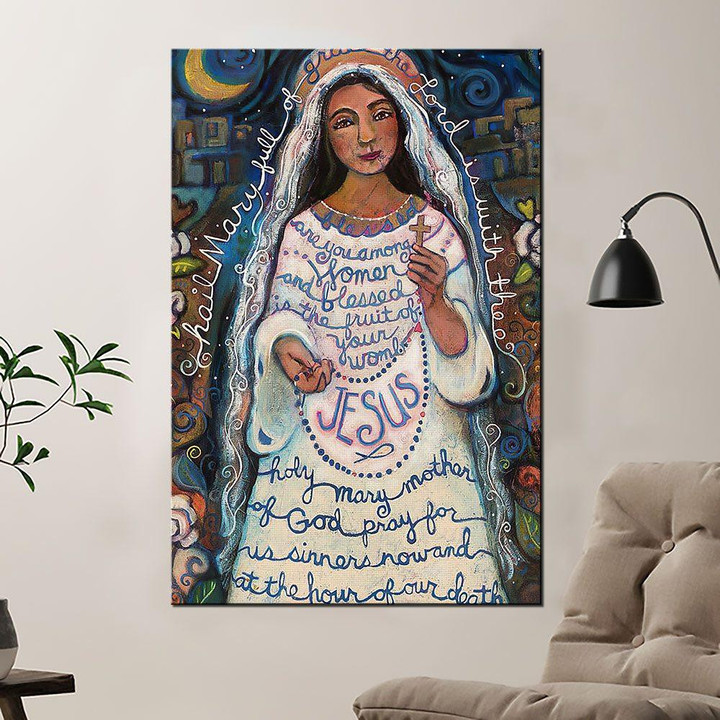 Hail Mary Poster - Holy Mary Mother Of God Pray For Us Canvas Home Décor Gifts For Kids Children