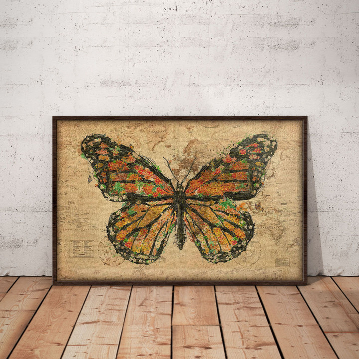 Butterfly On Old Map Poster Canvas Home Décor Gifts For Women Girls Friends