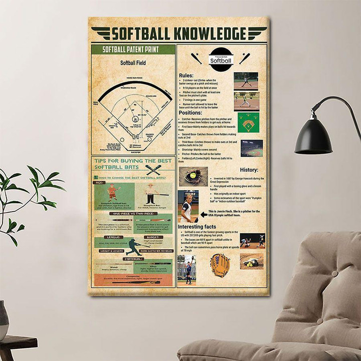 Softball Knowledge Poster Canvas Home Décor Gifts For Men Women