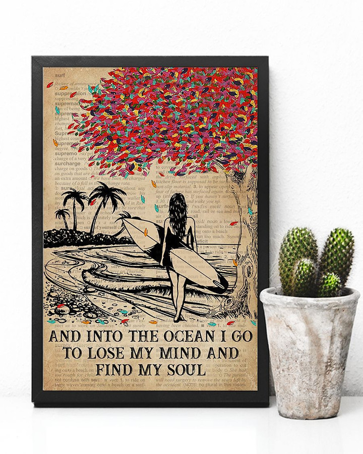 Women On Beach With Colorful Tree Poster - And Into The Ocean I Go To Lose My Mind Canvas Home Décor Gifts For Friends Women
