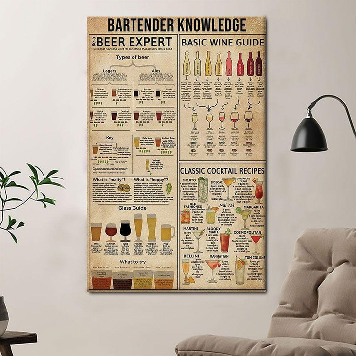 Bartender Knowledge Poster Canvas Home Décor Gifts For Men Women