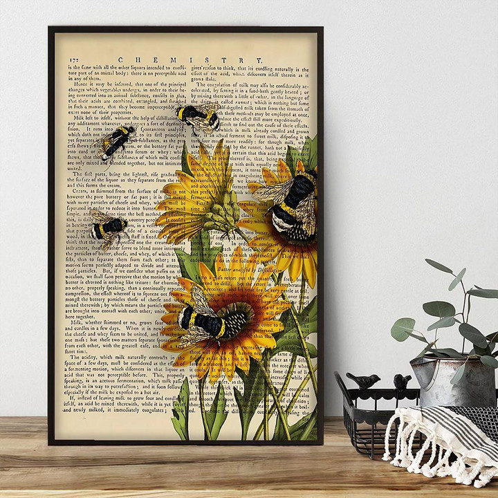Vintage Dictionary Sunflower And Bee Poster Canvas Home Décor Birthday Gifts For Girl Boy