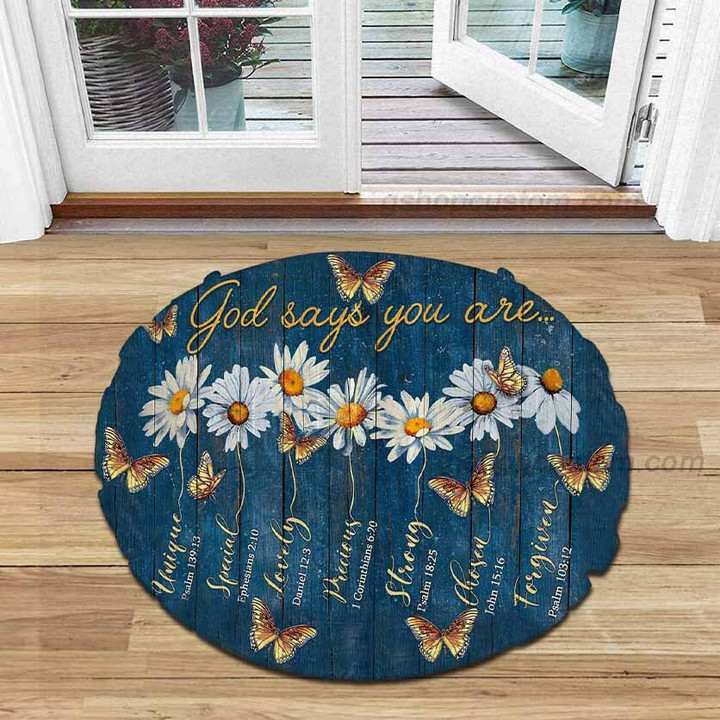 Butterfly Daisy Flower God Easter Day 2022 Shaped Doormat Rug - God Say You Are Unique Doormat Carpet - SDM-A0027