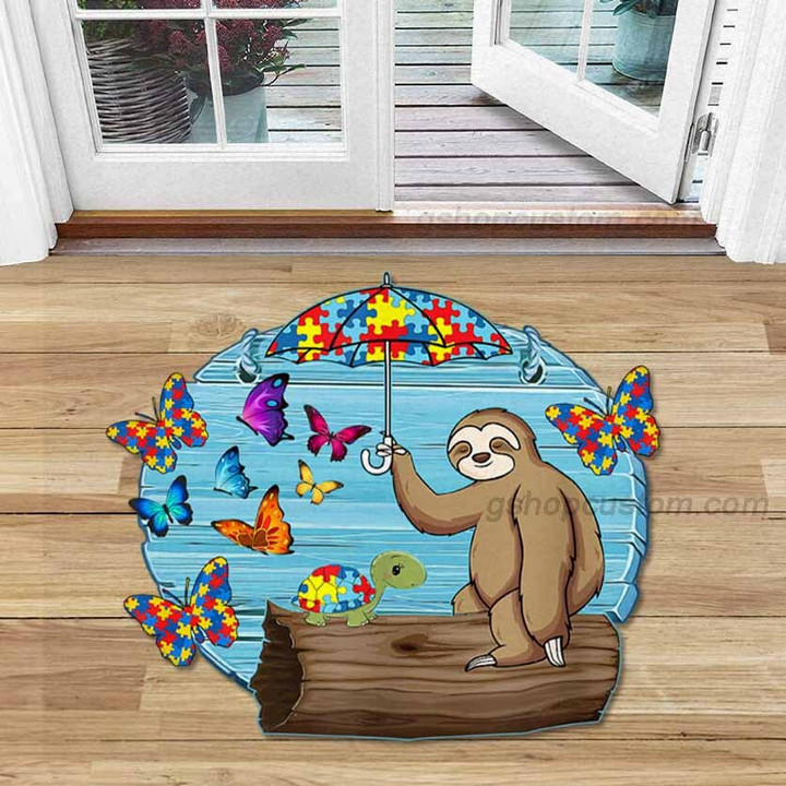 Sloth Turtle Umbrella Autism Shaped Doormat Carpet - Cute Sloth Butterfly 3D Rug Doormat Decor Home - SDM-A0080