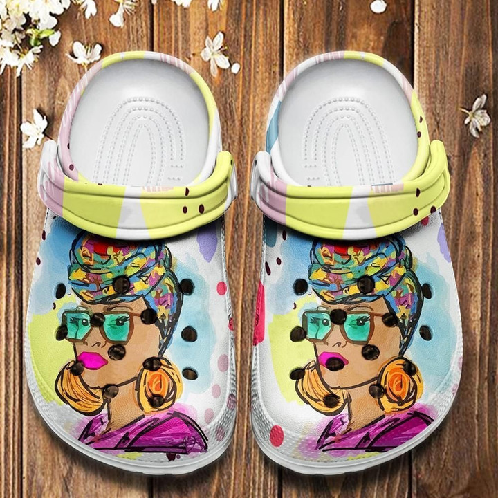 Afro Black Women Art Clog Shoess Shoes Clogs - Headwrap Colorful Style Custom Shoe Birthday Gift For Women Girl