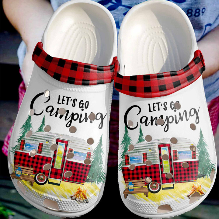 Camping Red Gingham Clog Shoess Shoes Clogs - Lets Go Camping Custom Shoe Birthday Gift