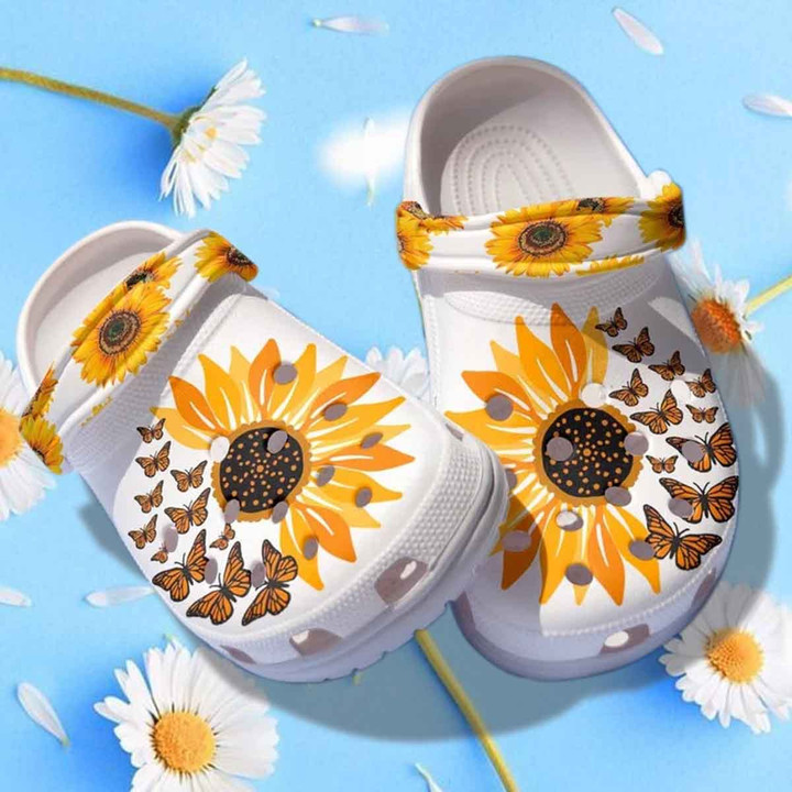 Sunflower Butterfly Shoes Clogs Clog Shoess - Be Kind Shoes Birthday Gift CR-SBUTER