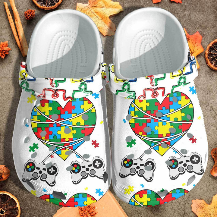 Puzzle Heart Autism Gamer Custom Clog Shoess Shoes Clogs Gift For Boy Kids - Game For Autism Outdoor Clog Shoess Shoes Clogs Birthday Gifts Son