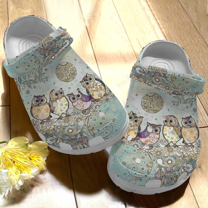 4 Owls And Flower Pattern Clogs Clog Shoess Shoes Gifts for Birthday Thanksgiving Christmas - FOP208