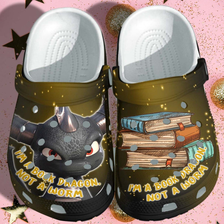 Book Dragon Book Worm Clog Shoes Shoes - Christmas Gifts Book Lover Clog Men Women