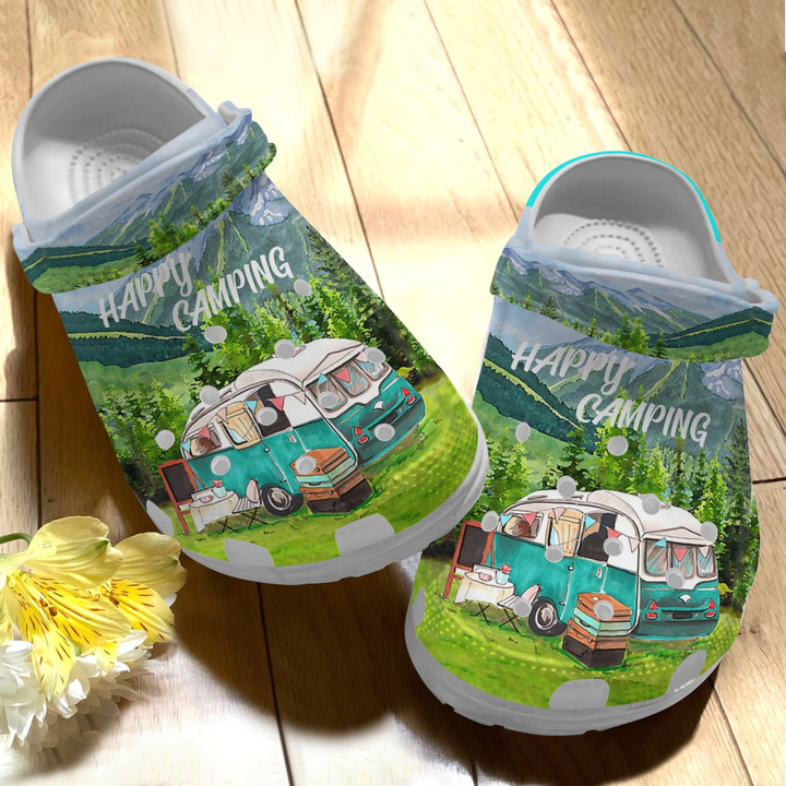Happy Camping Green Shoes Clog Shoess Clogs Birthday Gift For Men Women - Camping-Art