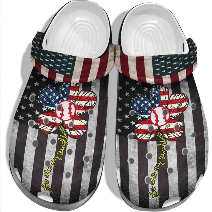 USA Flag Flower Baseball My Sunshine Crocs Shoes Clogs 4th Of July Gift - Baseball-B97 - Gigo Smart