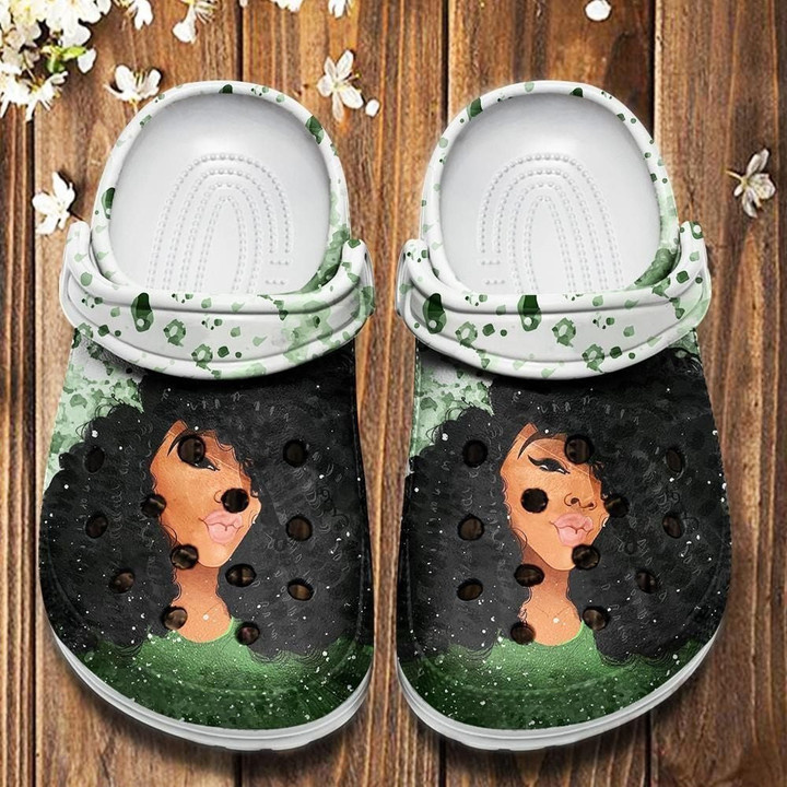 Black Curls Art Crocs Shoes Clogs - Afro Curly Girl Custom Shoe Birthday Gift For Women Girl - Gigo Smart