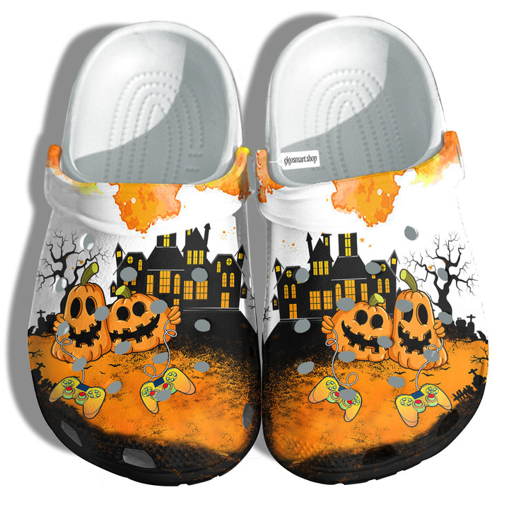 Evil Pumpkin Playing Video Game Clog Shoes Shoes Clogs For Son Halloween - Night Castle Clog Shoes Shoes Gifts Daughter Christmas - Gigo Smart