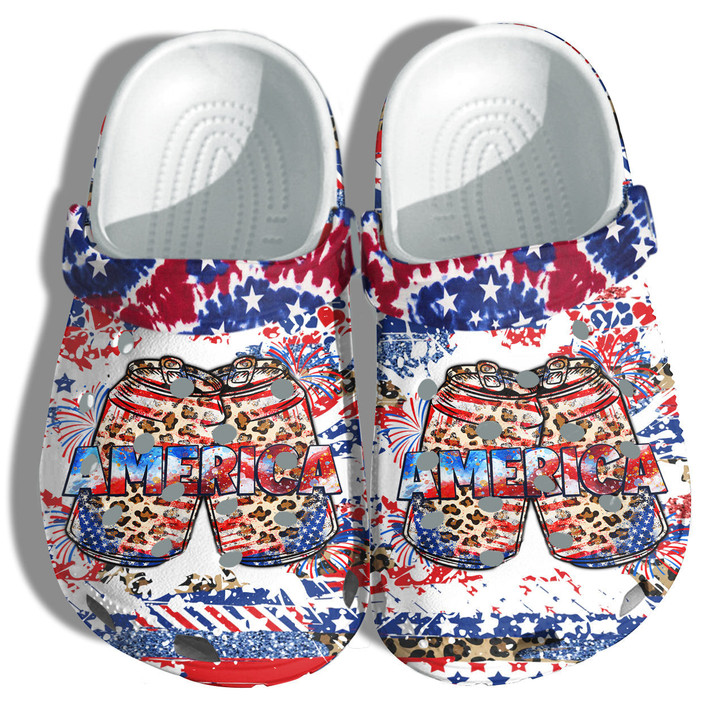 Miller Beer 4th Of July Shoes Gift Women - Hippie Tie Dye Twinkle Party America Flag Clog Shoes Shoes Birthday Gift - GOS2197