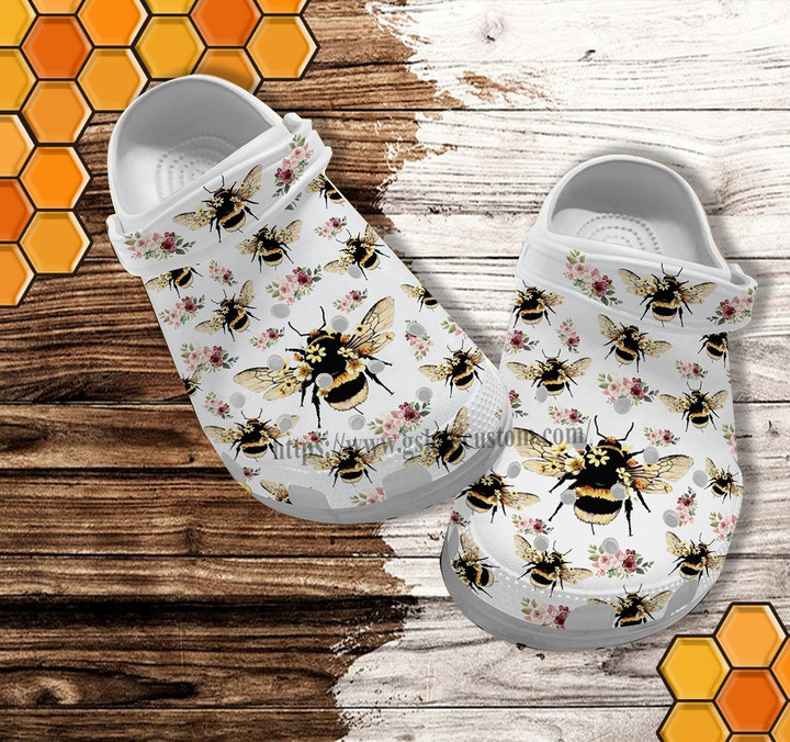Bee Pattern Floral Croc Shoes Gift Bestie- Bee Kind Hippie Shoes Croc Clogs For Aunt- CR-NE0352 - Gigo Smart