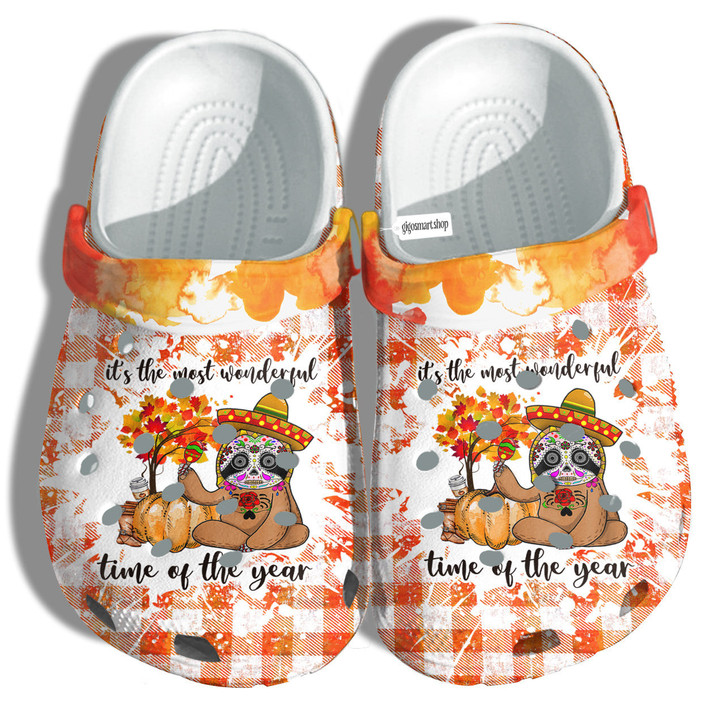 Sugar Mexican Sloth Fall Clog Shoes Shoes Clogs For Mother Thanksgiving - The Most Wonderful Time Clog Shoes Shoes Gifts Grandma Halloween  - Gigo Smart