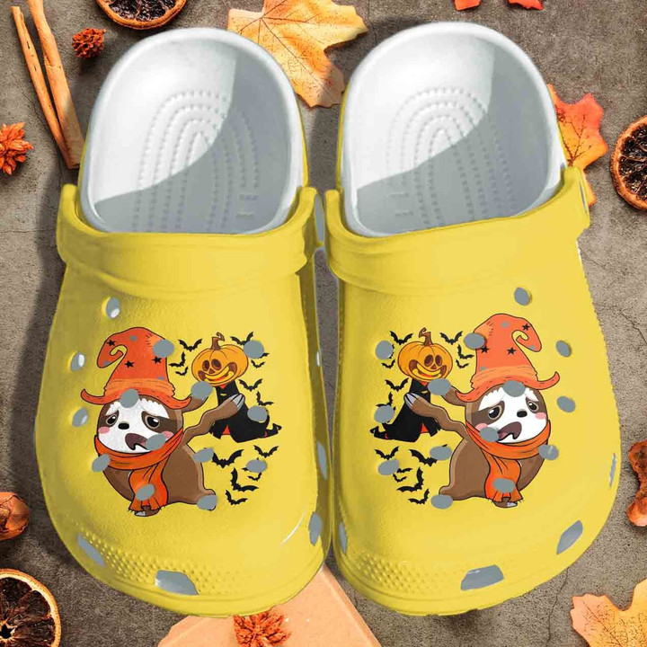 A Sloth Is Afraid Of Pumpkin Ghost Shoes - Funny Halloween Pumpkin Crocs Clog Birthday Gift - Gigo Smart