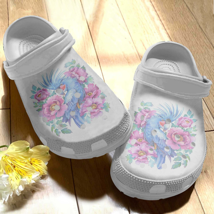 Blue Parrot With Pink Flower Crocs Shoes Clog Birthday Gifts For Girl Daughter Niece Friends - Gigo Smart