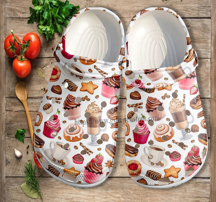 Coffee Cake Milk Tea Party Crocs Shoes Gift Sweet Lover Girl - Kitchen Cake Baking Shoes Croc Clogs Mother Day Gift- CR-NE0203 - Gigo Smart
