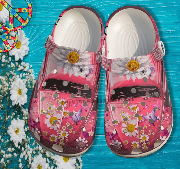 Daisy Bus Butterfly Croc Shoes Gift Grandma Women- Hippie Love Peace Bus Shoes Croc Clogs Mother Day 2022- CR-NE0316 - Gigo Smart