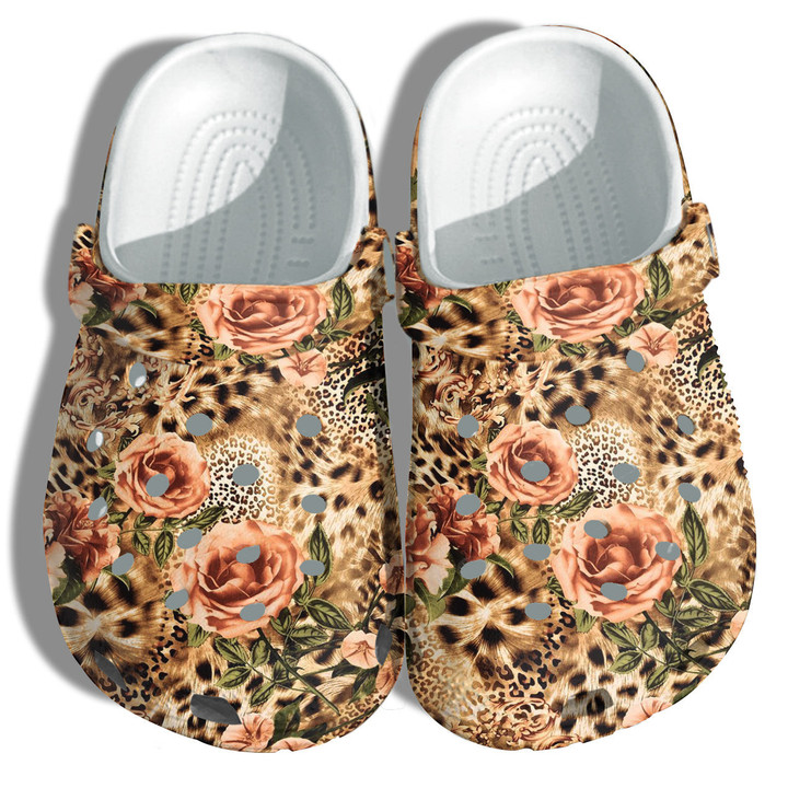Flower Pattern Clog Shoes Shoes Clogs For Daughter Thanksgiving - Leopard Vibes Rose Flower Clog Shoes Shoes Birthday Gifts Mother - Gigo Smart