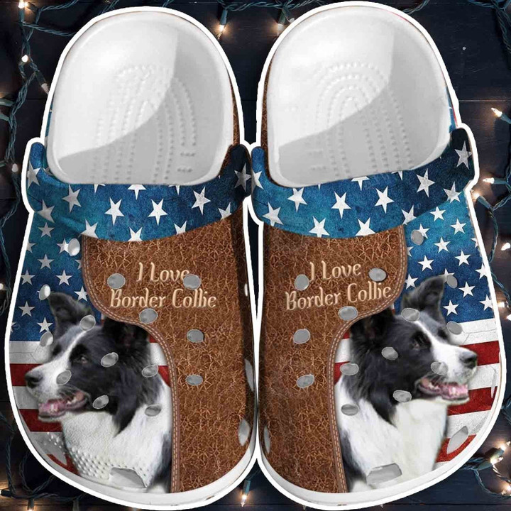 Love Border Collie USA Flag Shoes - 4th Of July Dog Crocs Clogs - Pb-Dog11 - Gigo Smart