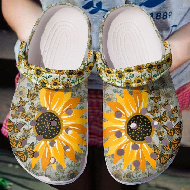 Butterflies in Sunflower Garden Clogs Crocs Shoes Gift For Birthday Christmas Thanksgiving - SF-Garden258 - Gigo Smart