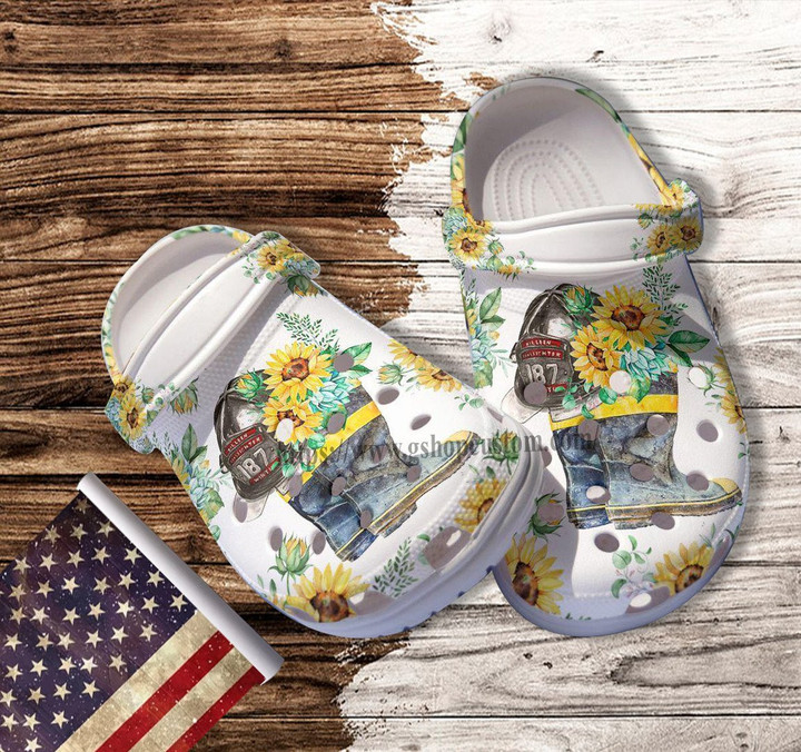 Sunflower Boot Firefighter Wife Croc Shoes Gift Mother Day 2022- Girl Love Firefighter Shoes Croc Clogs Gift Grandma- CR-NE0423 - Gigo Smart