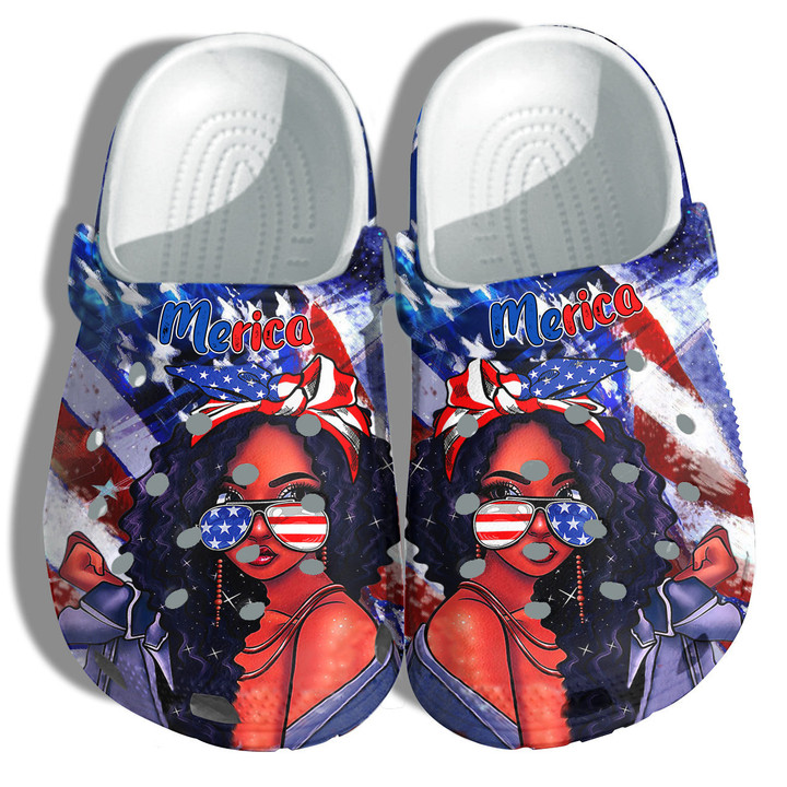Black Girl Magic 4th Of July Clog Shoes Shoes Gift Women - Merica Teen Black Queen Twinkle America Flag Clog Shoes Shoes Birthday Gift - GOS2132