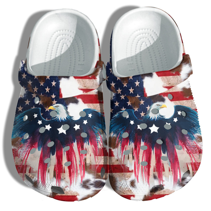 Eagle Hawk America Flag Clog Shoes Shoes Gift Grandpa Veteran - Veterans Thank You 4th Of July Clog Shoes Shoes Birthday Gift - GOS2153