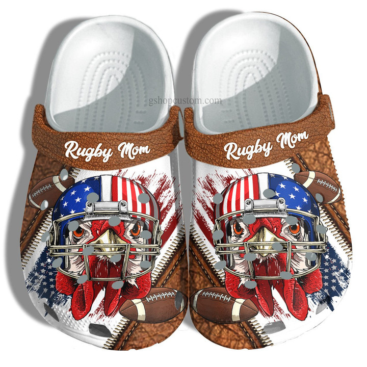 Rugby Chicken America Flag Croc Shoes Gift Men Women- Football Rugby USA Flag 4th of July Crocs Shoes Customize- CR-NE0531 - Gigo Smart