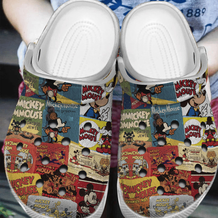 Vintage Comic Mickey Mouse Sticker Album Custom Shoes Crocs Clog For Women Daughter - MCM-CR245