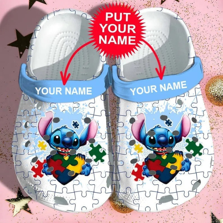 Autism Awareness Stitch Puzzle Disney Custom Shoes Crocs Clog For Women Daughter - MCM-CR319