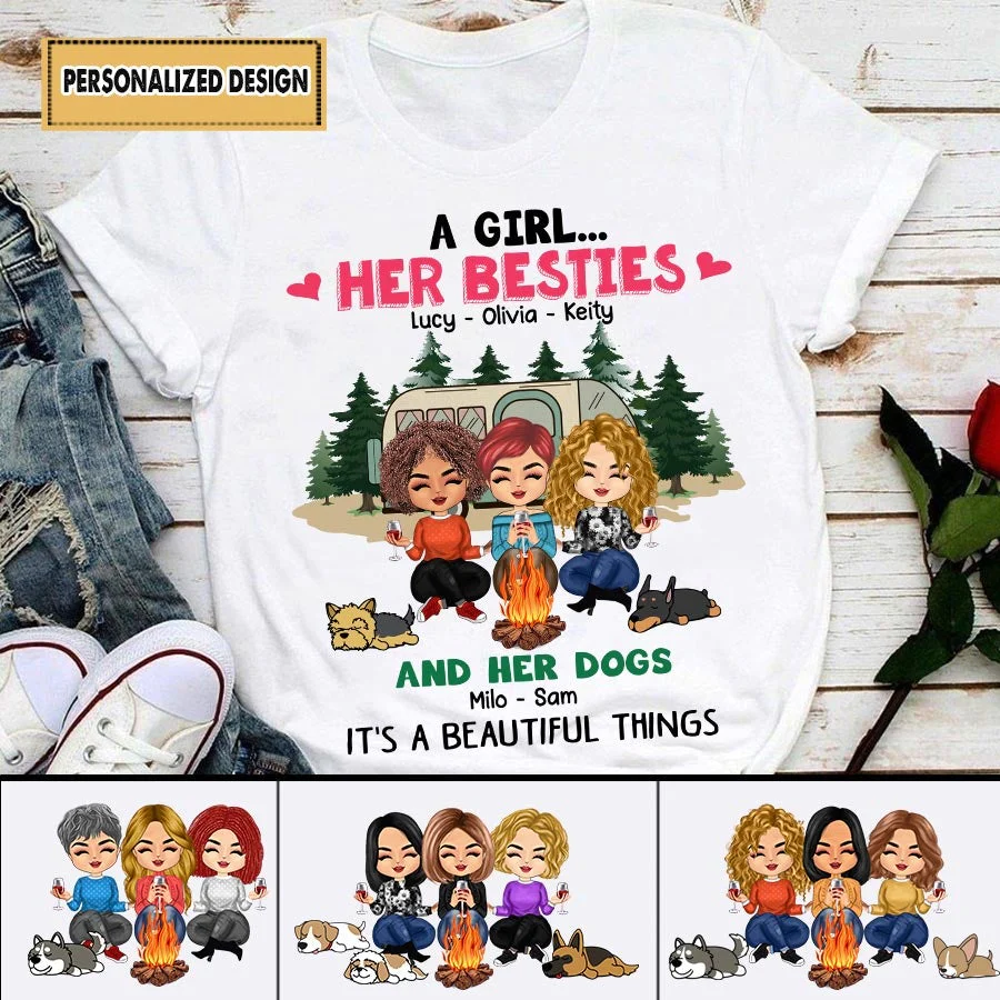 Personalized Gift For Dog Mom Bestie A Girl Her Besties And Her Dogs It's A Beautiful Things Unisex Dorin T-shirt DHL23DEC21VA3