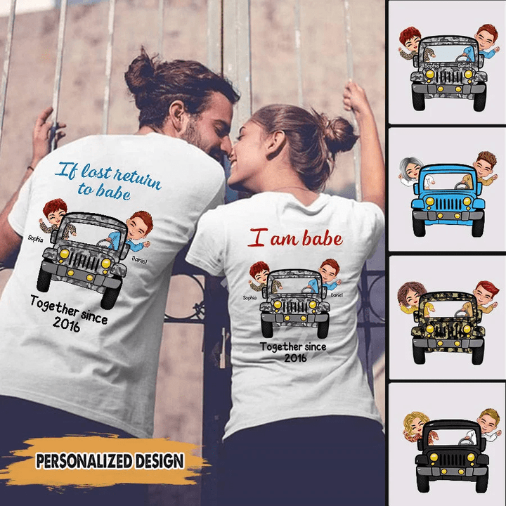 If Lost Return To Babe Custom Couple On Jeep Gift For Couple White Tshirt Ntk14jan22va2